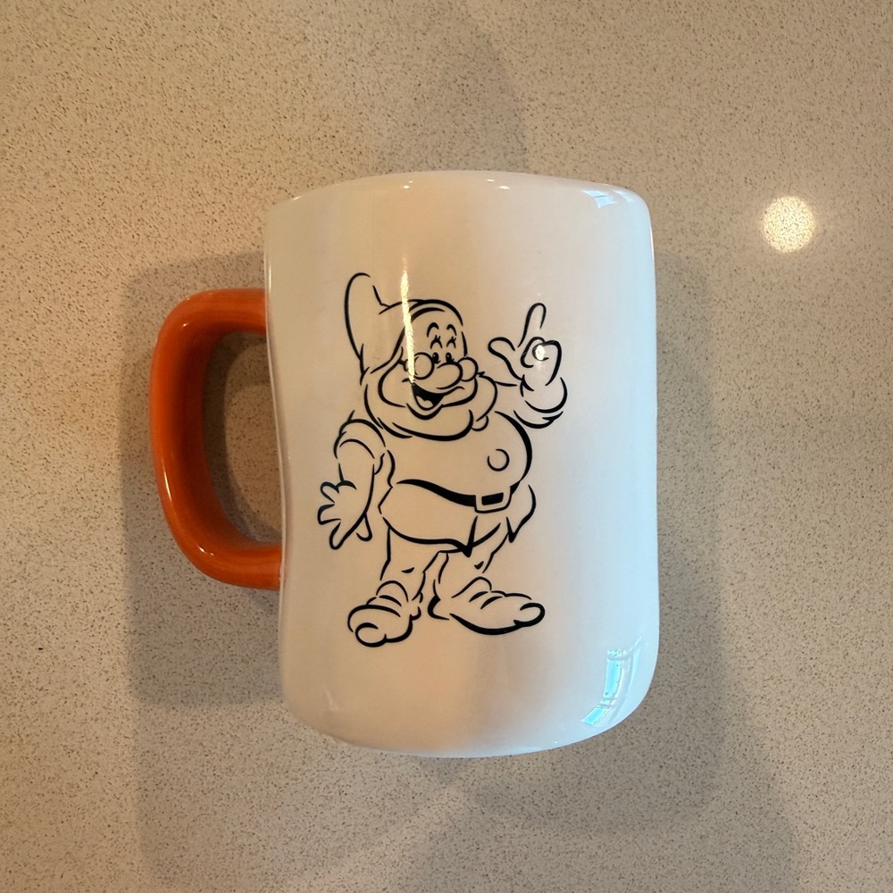 Rae Dunn White Mug with Orange Handle Doc from Snow White